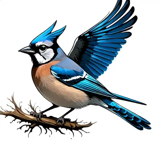 sparrow and a blue jay flying around  tattoo design idea