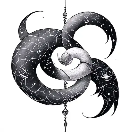 Libra, Cancer and Aries constellation intertwined tattoo design idea
