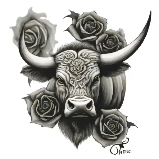angry Bull, Cross and Roses. with bible quote Cor 15:10  tattoo design idea