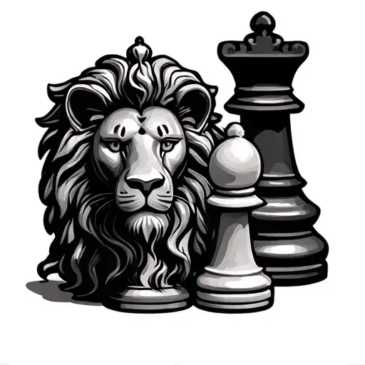lion queen chess peice and 4 pawn chess piece tattoo design idea