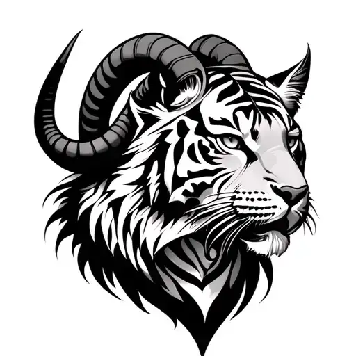 Jet, Tiger and Capricorn symbol tattoo design idea