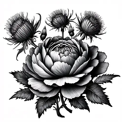 thistles and peonies flower tattoo tattoo design idea