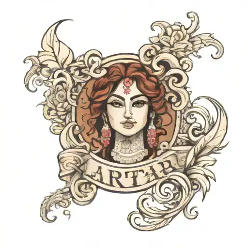 create a neck tattoo incorporating the names Amrit, Avani and Kartar in a creative, artistic and hyper-realistic way tattoo design idea