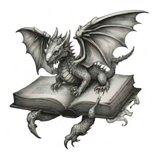 book dragon flying tattoo design idea