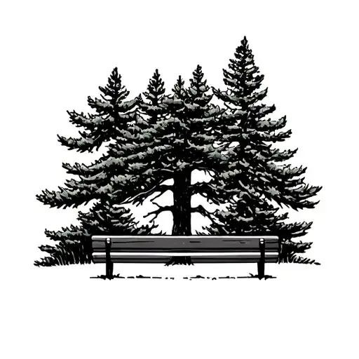 bench overlooking a ponderosa pine tree tattoo design idea