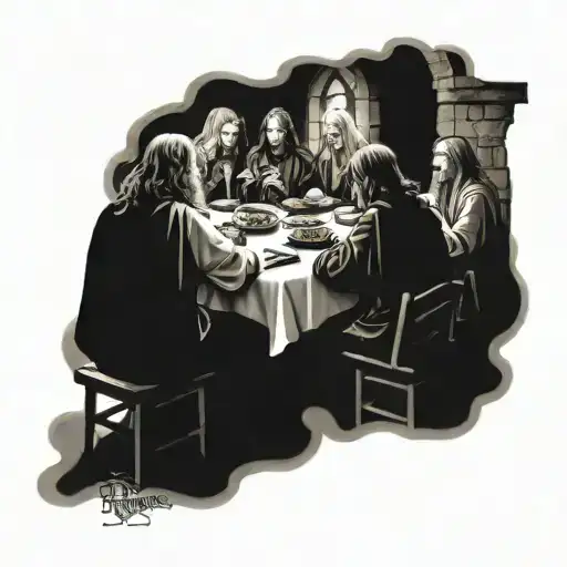 the last supper with lord of the rings characters tattoo design idea