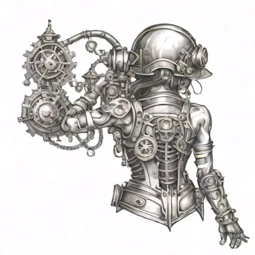 steampunk back tattoo, similar to Vi from arcane tattoo design idea