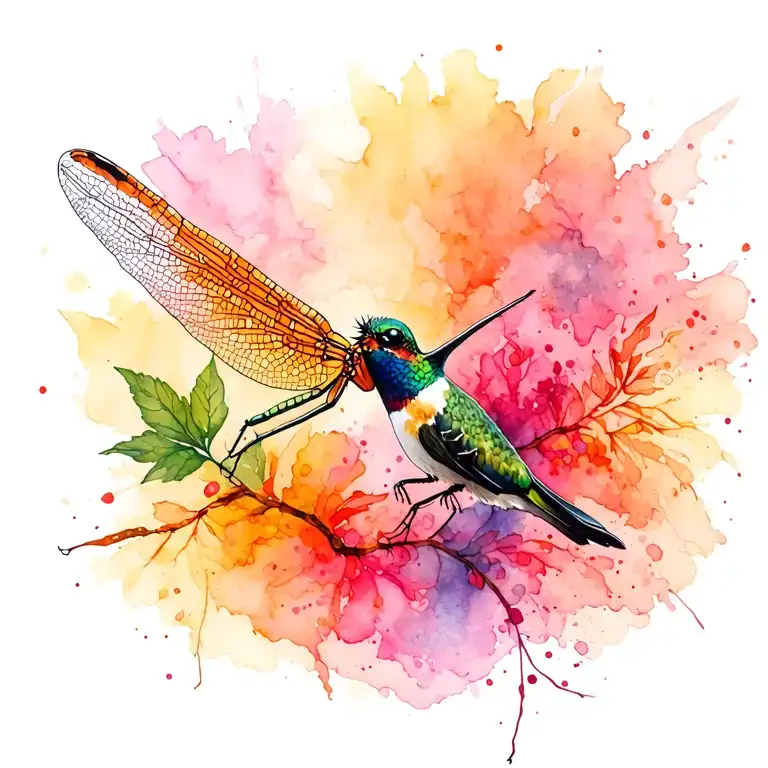 dragonfly and hummingbird  tattoo design idea