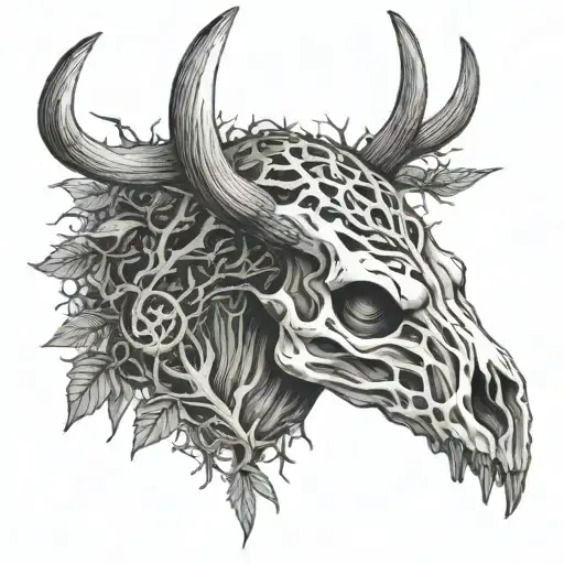 buck, skull, tree, eye, dark tattoo design idea