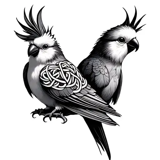 two cockatiel, Celtic design tribal patterns tattoo design idea