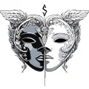 gemini zodiac sign with two faced mask tattoo design idea