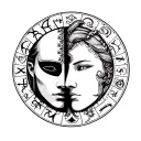 gemini zodiac sign with two faced mask tattoo design idea