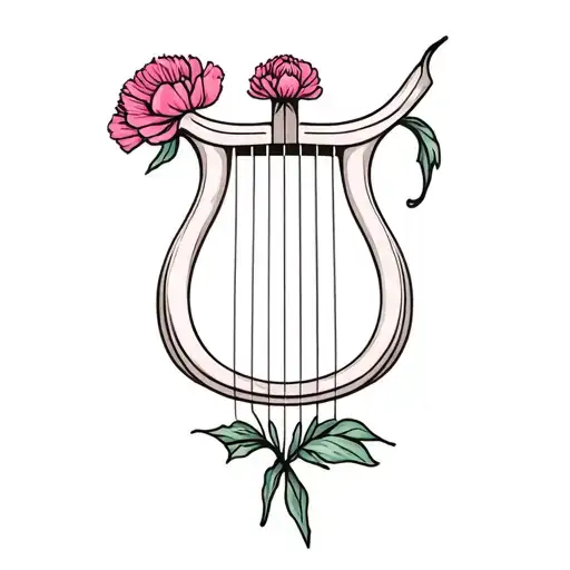 a lyre with a carnation tattoo design idea