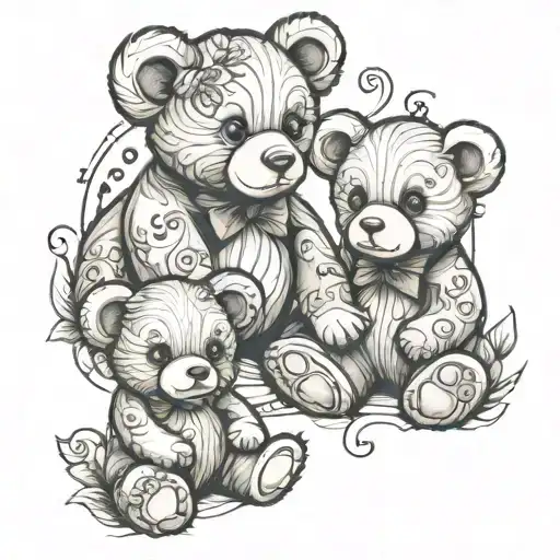 3 teddy bears tattoo design idea