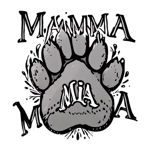mamma mia words with dog paw printg tattoo design idea