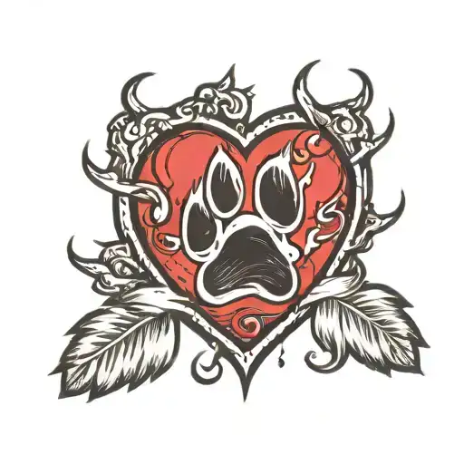 paw print and heart with gb tattoo design idea