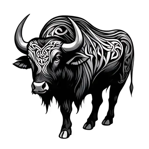 Celtic stylised water buffalo  tattoo design idea