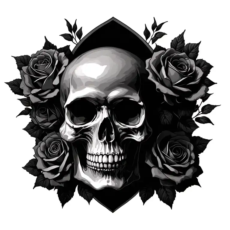train roses gothic skulls tattoo design idea