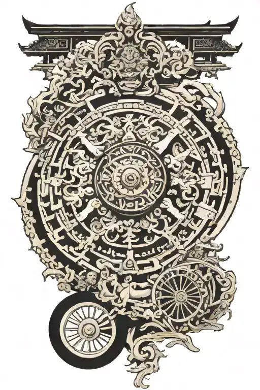 chariot wheel in Mahabharat tattoo design idea