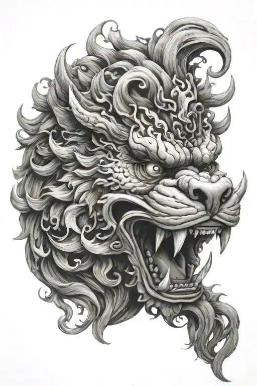 foo dog angry with smoke tattoo design idea