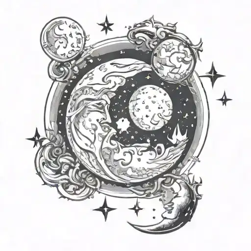 moon in the center and add Leo Constellation the right side of the moon and Scorpius Constellation stars on the left sid tattoo design idea