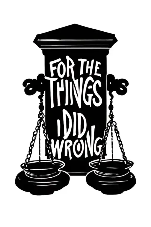 "FOR THE THINGS I DID WRONG" a set of scales symbolizing justice tattoo design idea