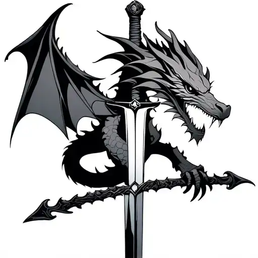 Dragon wrapped around a sword tattoo design idea