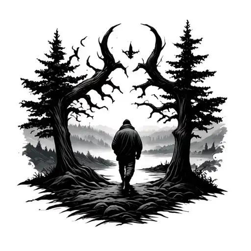 psalm 23, person walking through the middle of the valley, evil all around tattoo design idea