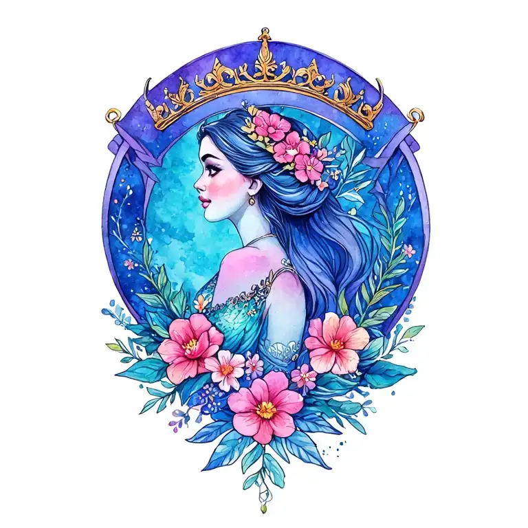 I want the crest of courage from Barbie: Mermaidia with added floral detailing. tattoo design idea