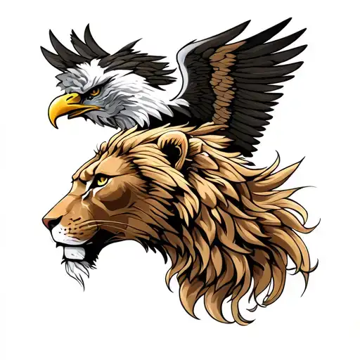lion and eagle wings tattoo design idea