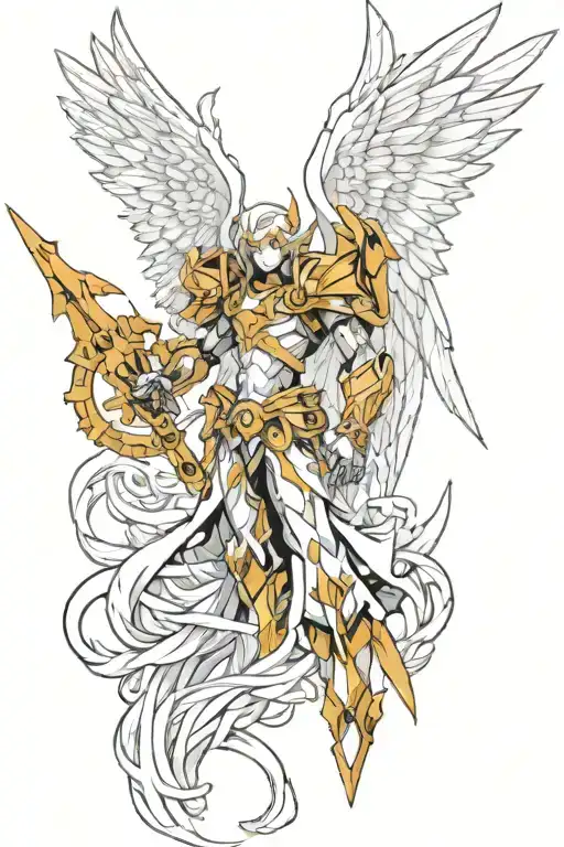 angemon lineart tattoo design idea