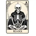 the reader tarot card with skeleton tattoo design idea