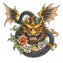 Evil Chinese Dragon with Flowers and Wings tattoo design idea