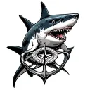 shark with anchor and compass surrounded tattoo design idea