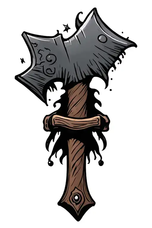 cute gothic ax with dark humor joke tattoo design idea