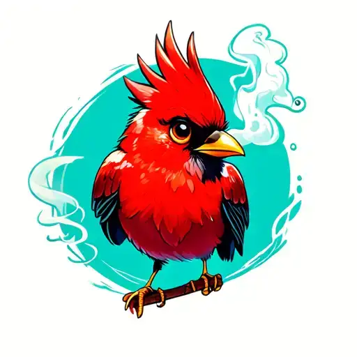 cartoon red bird smoking weed tattoo design idea