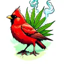 cartoon red bird smoking weed tattoo design idea