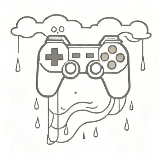 A minimalist tattoo of a pixelated video game controller surrounded by heavy raindrops tattoo design idea
