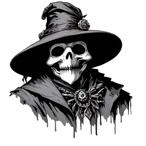 plague doctor in a voodoo doll style tattoo design idea