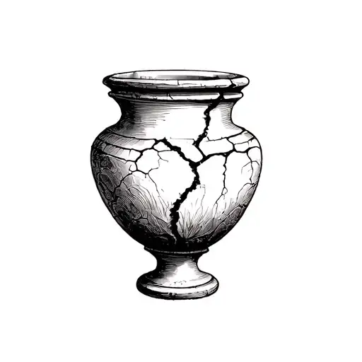 Greek vase cracked with dressings on the cracks tattoo design idea