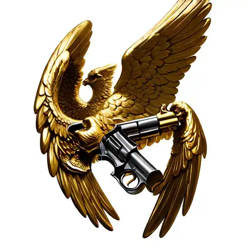 gold bars guns angels tattoo design idea