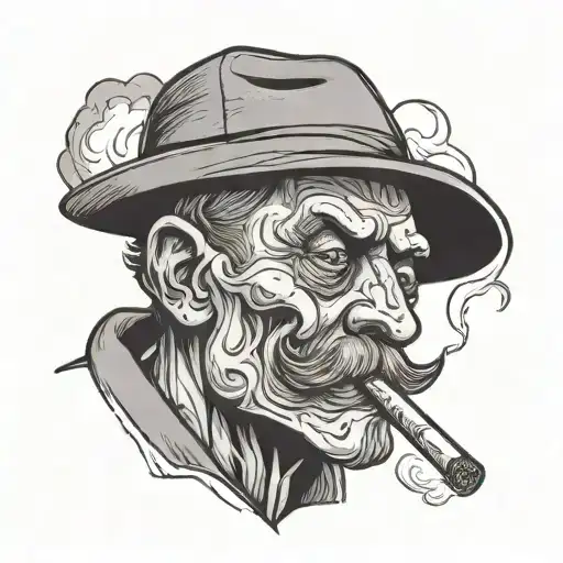 simple character smoking a blunt feeling of numbness tattoo design idea