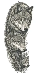 wolf with forest fighting a bear  tattoo design idea