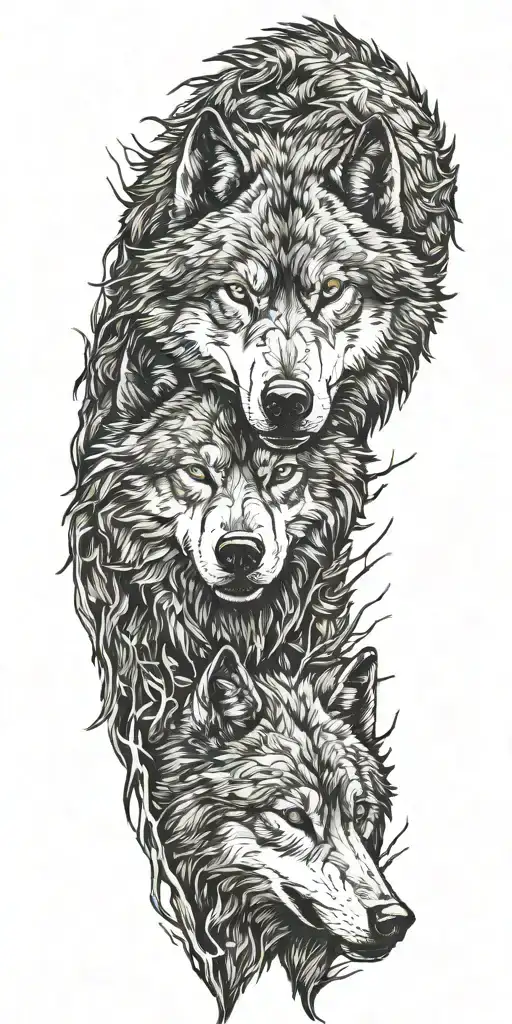 wolf with forest fighting a bear  tattoo design idea