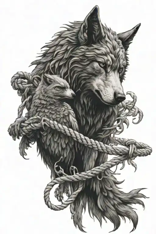 phoenix and the russian wolf with a broken hangman's rope tattoo design idea