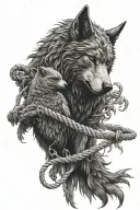 phoenix and the russian wolf with a broken hangman's rope tattoo design idea