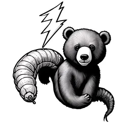 peanut, bear, lightning bolt, and worm tattoo design idea