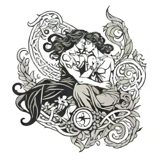aquarius man and Sagittarius woman soulmate zodiac signs entangled tattoo design idea