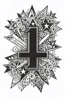 graffiti-inspired snowflake and star with a racing  lettering Number14 tattoo design idea