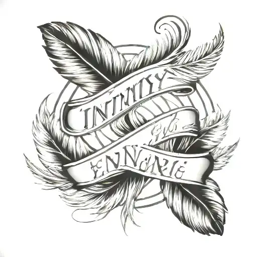 infinity end with feather and name Annie tattoo design idea